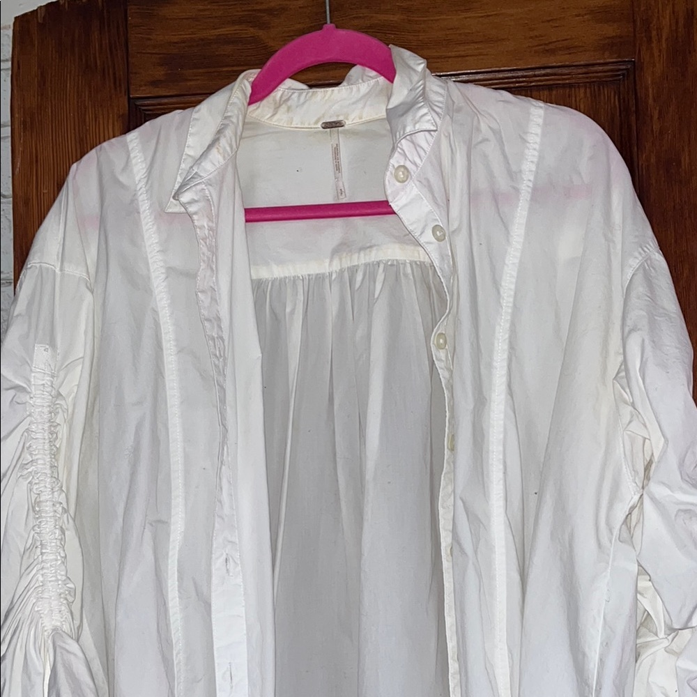 Free People White Ruffle Sleeve Button-Front Blouse - Picture 5 of 6
